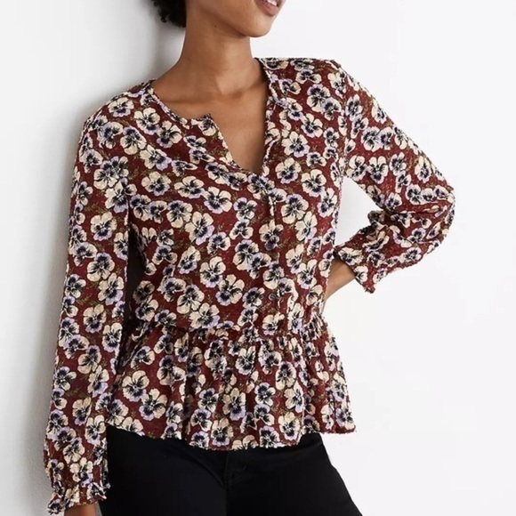 Madewell • NWT Drawstring Ruffle-Hem Top in Viola Floral - Picture 1 of 12
